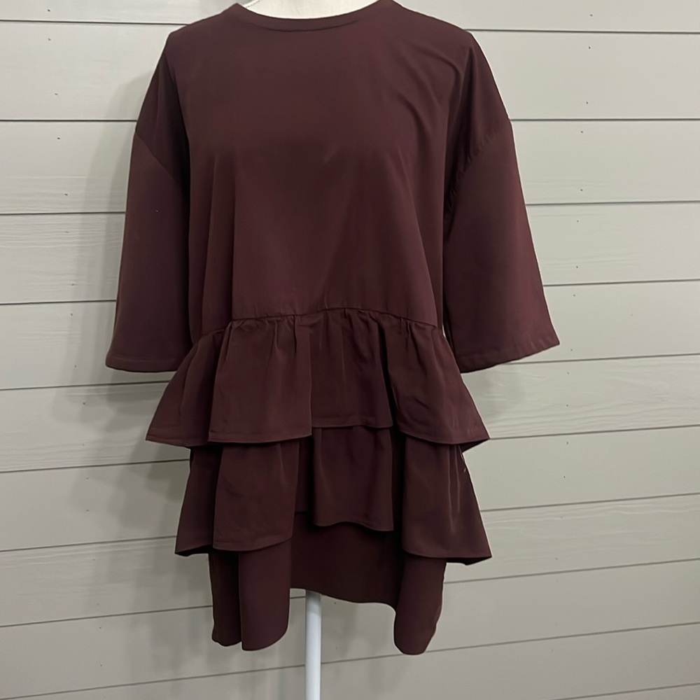 Zara burgundy ruffle dress EUC size medium